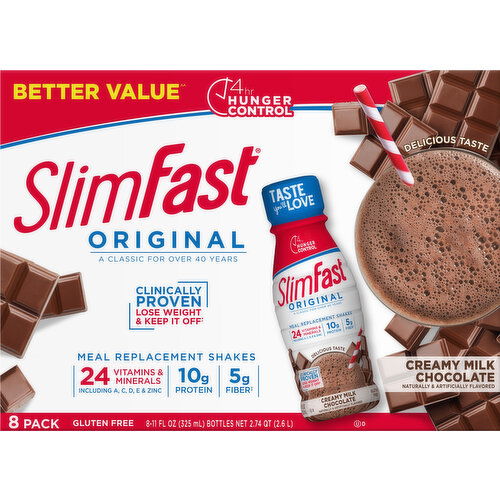 SlimFast Meal Replacement Shake, Creamy Milk Chocolate, 8 Pack