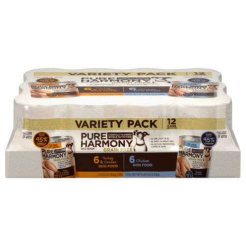 Pure Harmony Dog Food, Grain Free, Turkey & Chicken, Chicken, Super Premium, Variety Pack