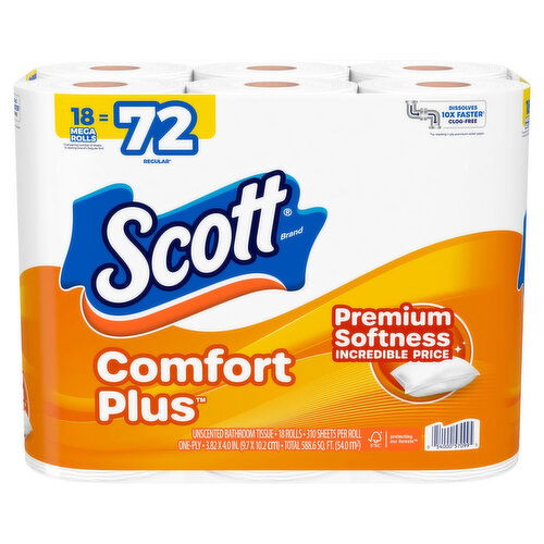 Scott Bathroom Tissue, Unscented, Mega Rolls, One-Ply - 18 Each