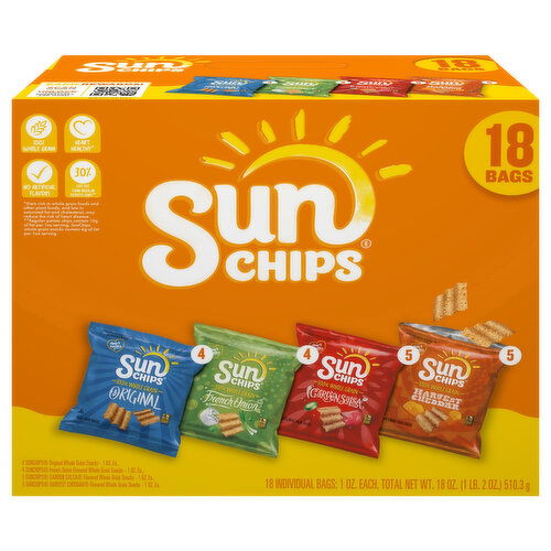 SunChips Whole Grain Snacks, Assorted - 18 Each