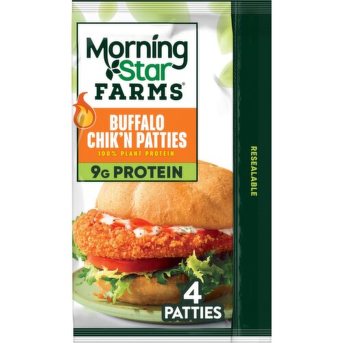 MorningStar Farms Plant Based Chik'n Patties, Buffalo - 10 Ounce