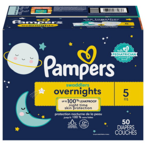 Pampers Diapers, Overnights, 5 (27+ lb), Super Pack