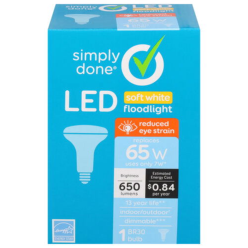 Simply Done Light Bulb, LED, Floodlight, Soft White, 65 Watts