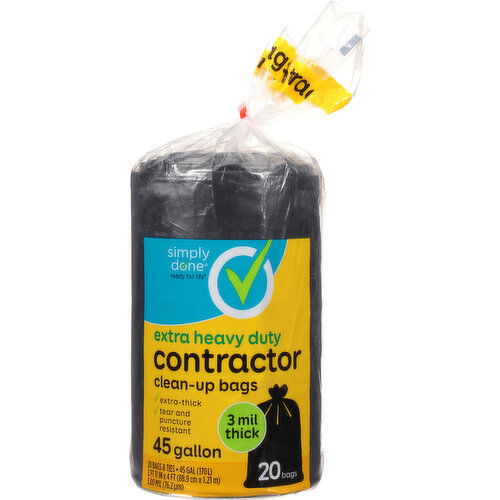 Simply Done Clean-Up Bags, Contractor, Extra Heavy Duty, 45 Gallon