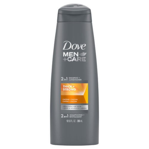 Dove Men+Care Shampoo + Conditioner, 2 in 1, Thick + Strong