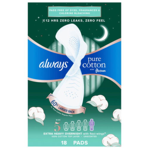 Always Pads, with Flexi-Wings, Extra Heavy Overnight, Unscented, Size 5