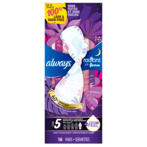 Always Pads, Flexi-Wings, Extra Heavy Overnight, Light, Clean Scent, Size 5