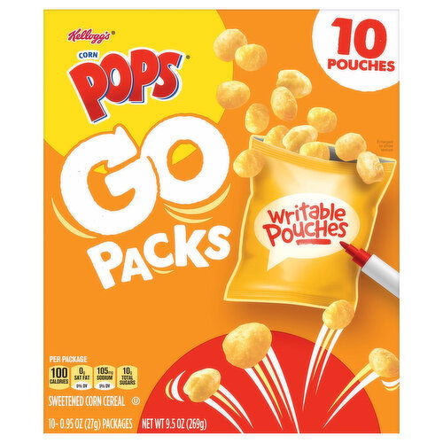 Corn Pops Cereal, Sweetened Corn, Go Packs - 10 Each