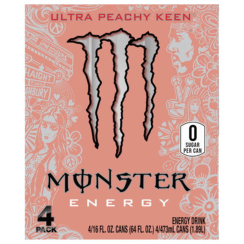 Monster Energy Drink, Ultra Peachy Keen, 4 Pack