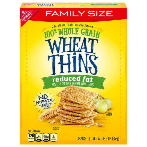 WHEAT THINS Wheat Thins Reduced Fat Snacks, Whole Grain Wheat Crackers, Snack Crackers, Family Size, 12.5 oz