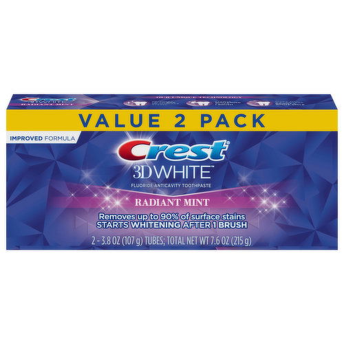 Crest Toothpaste, Fluoride Anticavity, Radiant Mint, Value 2 Pack