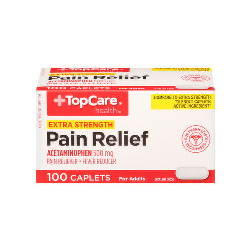 Topcare Extra Strength Pain Relief Acetaminophen 500 Mg Pain Reliever / Fever Reducer For Adults Caplets