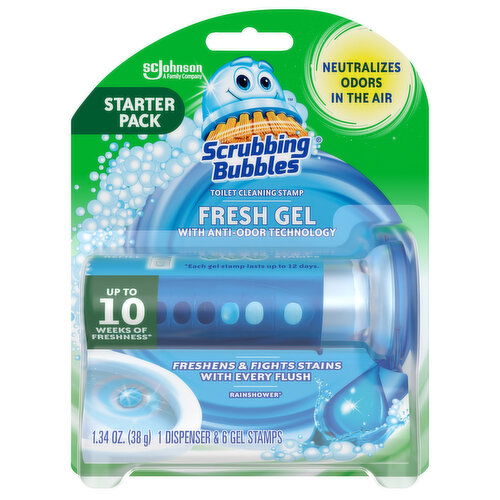 Scrubbing Bubbles Toilet Cleaning Stamp, Fresh Gel, Rainshower, Starter Pack