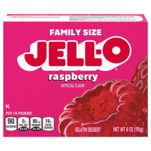 Jell-O Gelatin Dessert, Raspberry, Family Size