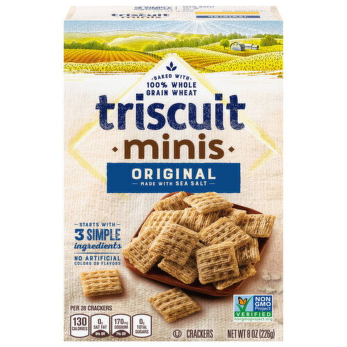 TRISCUIT Triscuit Minis Original Whole Grain Wheat Crackers, Vegan Crackers, 8 oz