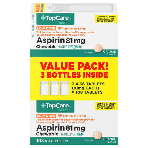 TopCare Tablets Orange Flavor 81 mg Aspirin Value Pack - 3 Each