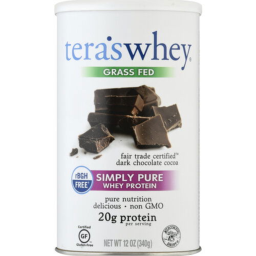 Tera's Whey Whey Protein, Dark Chocolate Cocoa, Simply Pure, Grass Fed