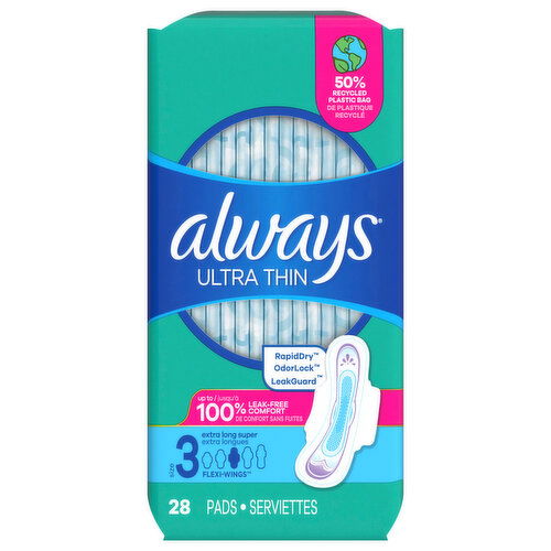 Always Pads, Flexi-Wings, Ultra Thin, Extra Long Super, Size 3