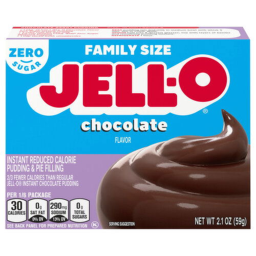 Jell-O Pudding & Pie Filling, Reduced Calorie, Zero Sugar, Instant, Chocolate Flavor, Family Size