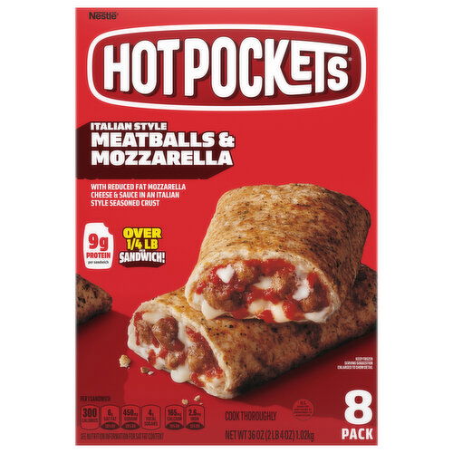 Hot Pockets Sandwiches, Italian Style Seasoned Crust, Italian Style Meatballs & Mozzarella, 8 Pack