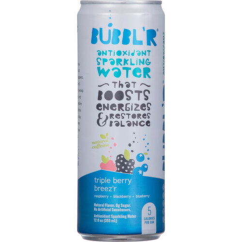 Bubbl'r Sparkling Water, Antioxidant, Triple Berry Breez'r