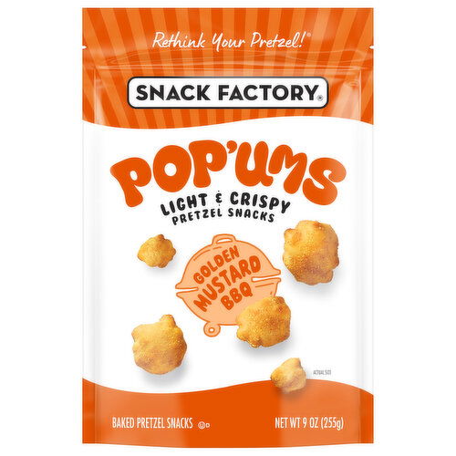 Snack Factory Baked Pretzel Snacks, Golden Mustard BBQ, Pop'ums