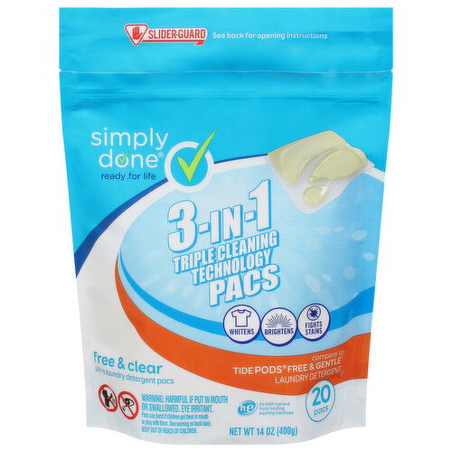 Simply Done Laundry Detergent Pacs, Ultra, Free & Clear