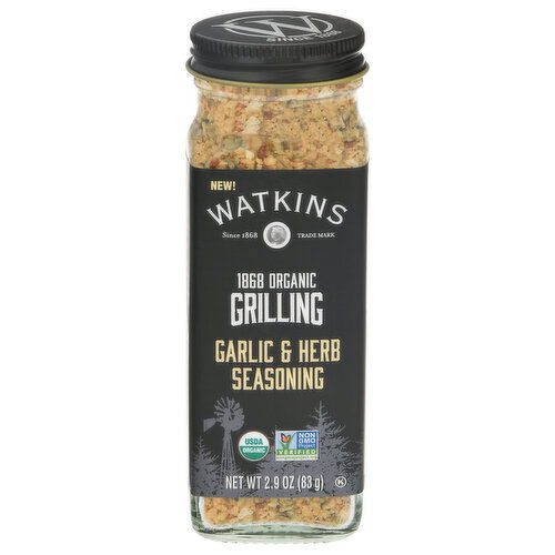 Watkins Seasoning, Organic, Garlic & Herb, Grilling - 2.9 Ounce