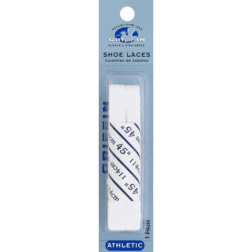 Griffin Shoe Laces, White, Sport, 45 Inch