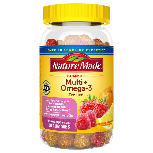 Nature Made Multi + Omega-3, for Her, Gummies, Strawberry, Lemon & Orange