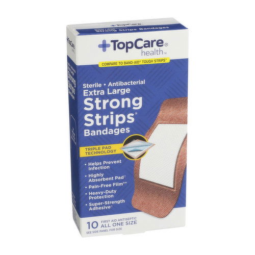 Topcare Strong Strips, Sterile Antibacterial First Aid Antiseptic All One Size Extra Large Bandages