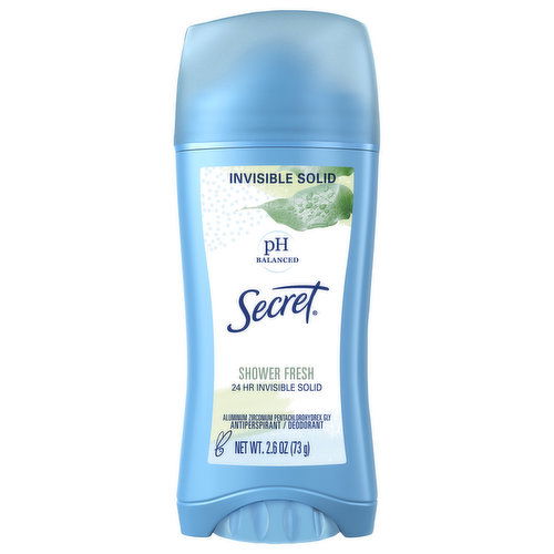 Secret Antiperspirant/Deodorant, Shower Fresh, 24 Hr Invisible Solid - 2.6 Ounce