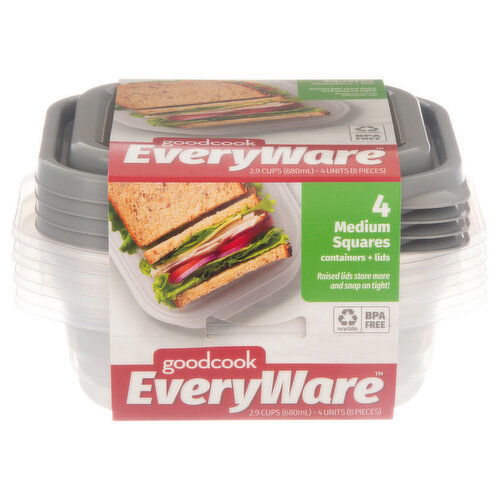 GoodCook Containers + Lids, Medium Squares