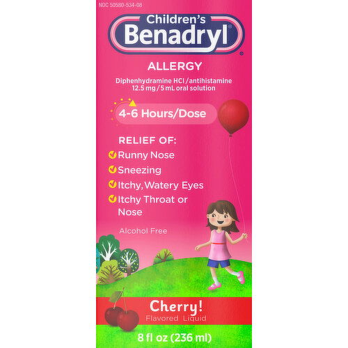 Children's Benadryl Allergy, Liquid, 12.5 mg, Cherry Flavored