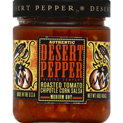 Desert Pepper Salsa, Roasted Tomato Chipotle Corn, Medium Hot