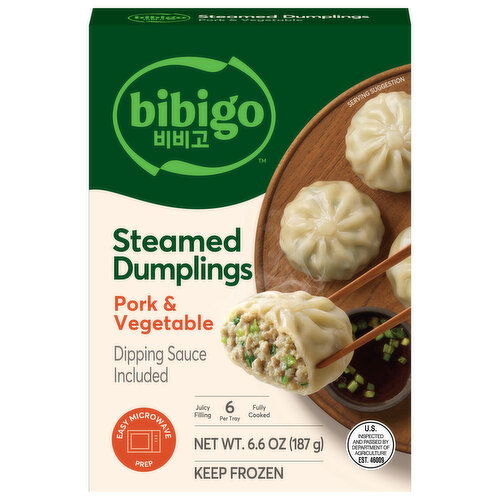 Bibigo Dumplings, Pork & Vegetable, Steamed - 6.6 Ounce