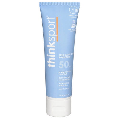 Thinksport Broad Spectrum SPF 50 Sunscreen - 3 Fluid Ounce