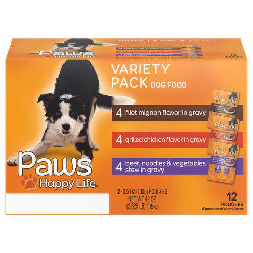 Paws Happy Life Dog Food, Assorted, Variety Pack - 12 Each