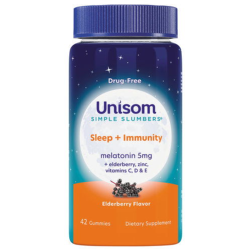 Unisom Melatonin, 5 mg, Sleep + Immunity, Elderberry Flavor, Gummies