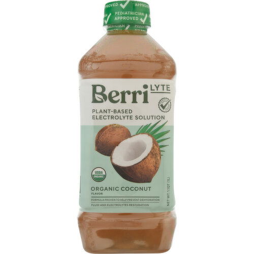 Berri lyte Electrolyte Solution, Organic, Coconut Flavor, Plant-Based