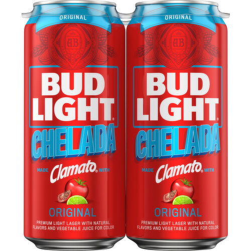 Bud Light Beer, Lager, Premium Light, Chelada, Original - 4 Each