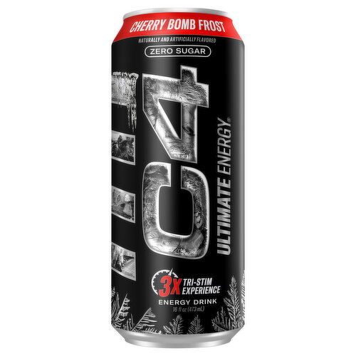 C4 Energy Drink, Cherry Bomb Frost, Zero Sugar - 16 Fluid Ounce