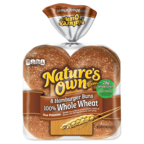 Nature's Own Hamburger Buns, 100% Whole Wheat