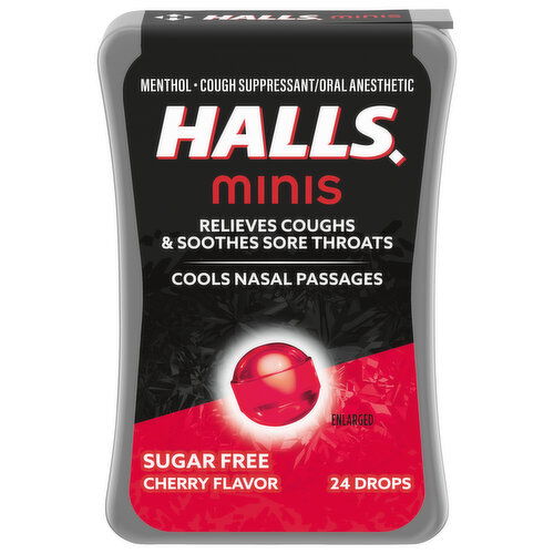 Halls Cough Drops, Sugar Free, Cherry Flavor, Minis