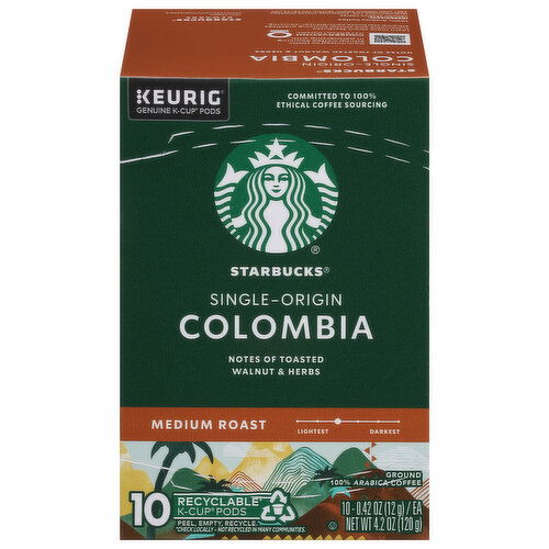 Starbucks Coffee, Ground, Medium Roast, Single-Origin, Colombia, K-Cup Pods