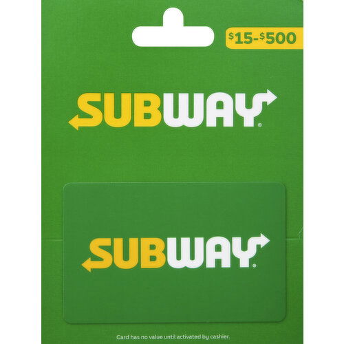 Subway Gift Card, $15-$500