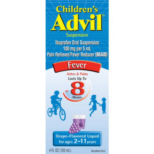 Advil Suspension, Fever, 100 mg, Liquid, Grape-Flavored