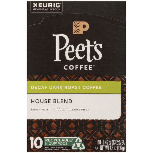 Peet's Coffee House Blend Decaf Dark Roast Coffee K-Cup Pods