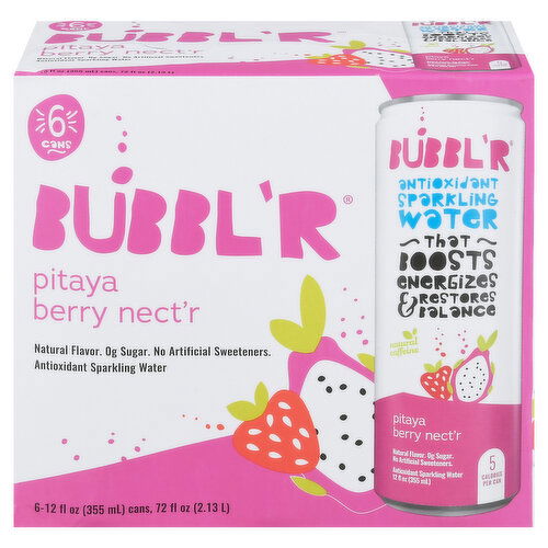 Bubbl'r Sparkling Water, Antioxidant, Pitaya Berry Nect'r - 6 Each