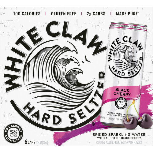 White Claw Hard Seltzer, Black Cherry, Spiked, 6 Pack